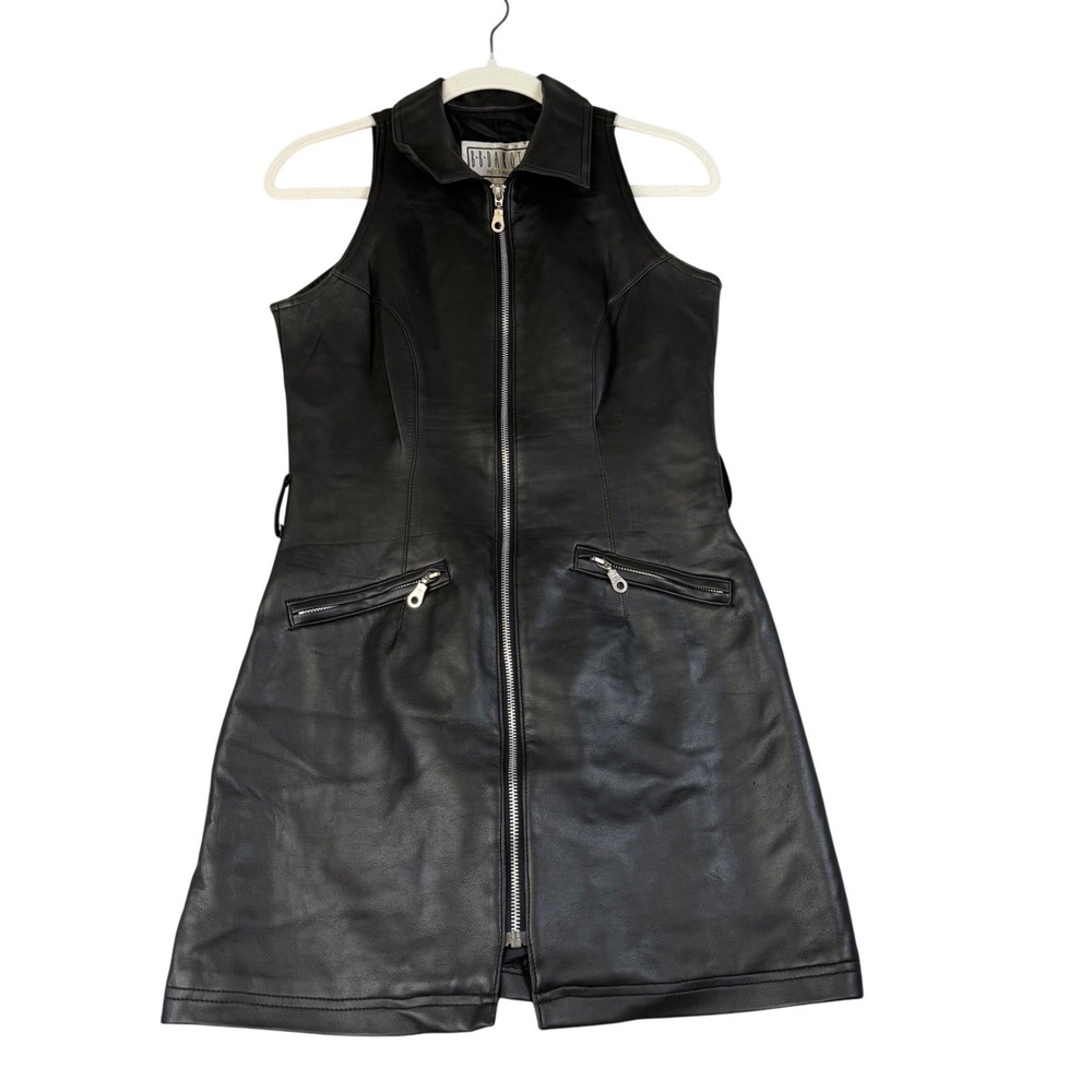 BB Dakota Black Faux Leather Moto Zip Front Dress Vest 7/8 Sleeveless Pockets